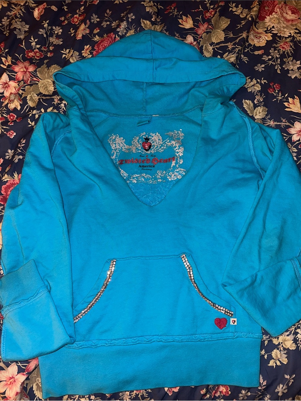 TWISTED HEART Turquoise Hooded Sweatshirt with Heart Accent